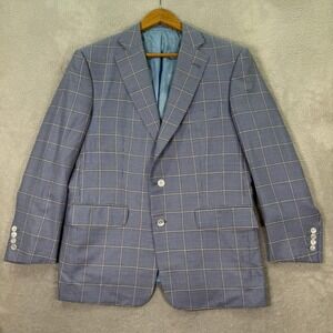 Leonard Logsdail Bespoke Mens 42S Blue Houndstooth Wool Silk Sport Coat Custom